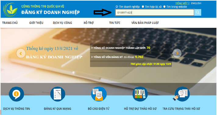 Tìm kiếm theo mã số thuế doanh nghiệp